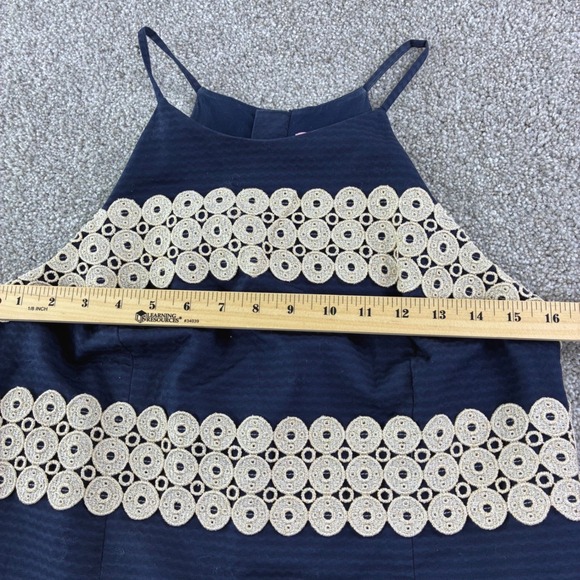 Lilly Pulitzer Navy Gold Eyelet Halter Dress Style 11561 Size 6 Party Formal - Picture 5 of 11